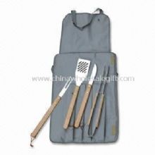 5pcs BBQ delantal Set con mango de madera funcional completo images