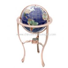 Blue Lapis Gemstone Oceans with 3-legged Bronze Floor Stand Gemstone Globe images