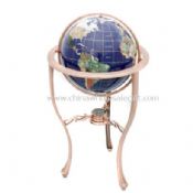 Blue Lapis Gemstone Oceans with 3-legged Bronze Floor Stand Gemstone Globe images