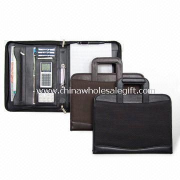 Briefcase Portfolio with Calculator and Metal Binder Made of PU Leather