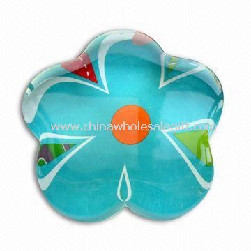 Flower Glass Paperweight with Decal Image