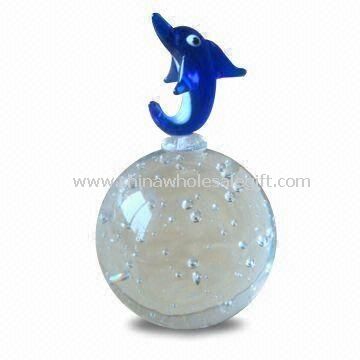 Glass Bubble Ball Paperweight with Statue