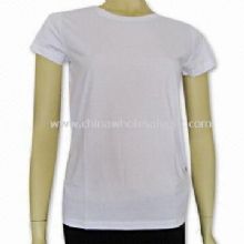 Las mujeres de cuello redondo liso camiseta hecha de 100% algodón images