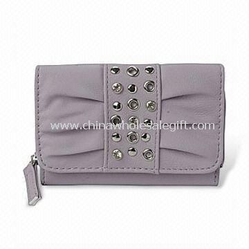 Fashion Women PU Leather Wallet with Studs and Eyelets