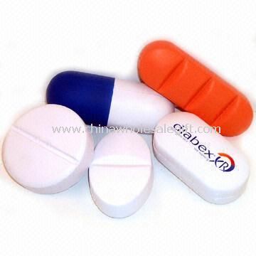 Halus anti-stres miniatur bola dengan pil, kapsul, tablet, desain yang berbeda yang tersedia