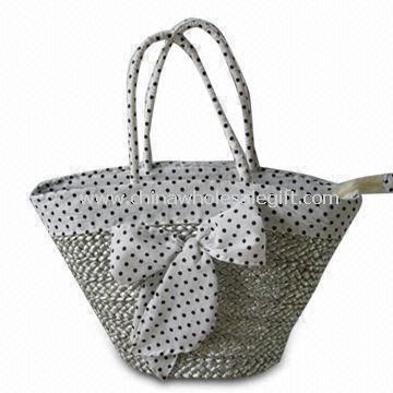 Beach Bag with Lining as Decoration Made of Natural Straw