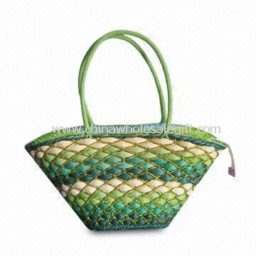 Beach Straw Bag Made of Corn Husk with Paper Straw Handles