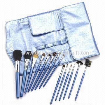 15-Piece Professional Cosmetic Brush Set with Sky Blue PVC Bag