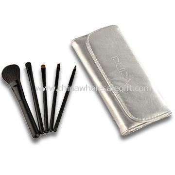 5-piece Cosmetic/Makeup Brush Set with Wooden Handle and Aluminum Ferrule