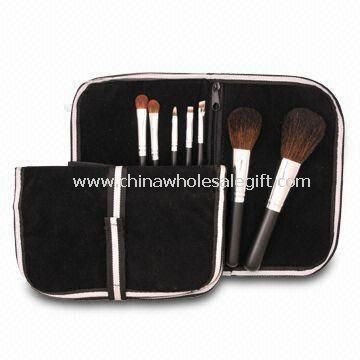 Cosmetic Brush Set with Wooden Handle and Aluminum Ferrule
