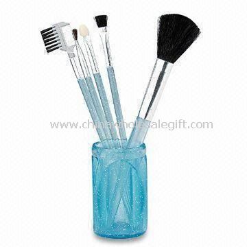 Cosmetic/Makeup Brush Set with Plastic Handle and Aluminum Ferrule