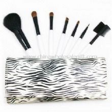 Cosmetic Brush Set with Birch Wood Handle and Artificial Leather Bag images