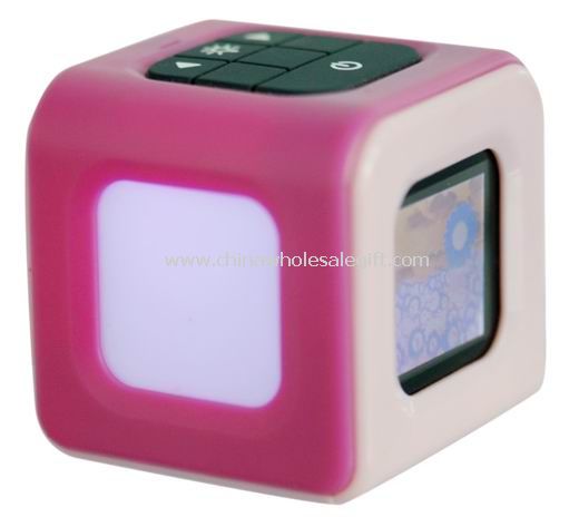 Cube shaped 1.5 inch mini digital photo frame with mood light alarm clock and calendar