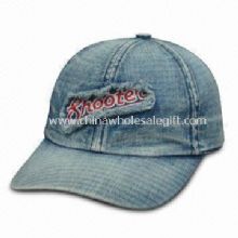 Casquette 6 panneaux demi-hauteur Denim en Denim délavé avec boucle en laiton et fermeture à oeillets images