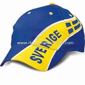 Light-brushed Cotton Twill Sports Cap with Printed Design, Embroidered Flag on Front and Peak Panel