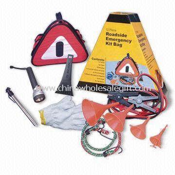 Kit de ferramentas de reparação automóvel com tocha de emergência, maleta de ferramentas Kit, cinta de reboque, ferramentas, cabo Jumper de pneu