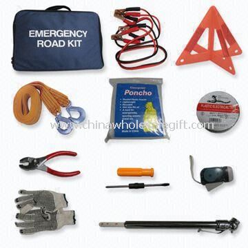 Bil reparasjon verktøysett med verktøy Kit Bag, Jumperkabel, beredskap fakkelen, dekk verktøy, slep stropp