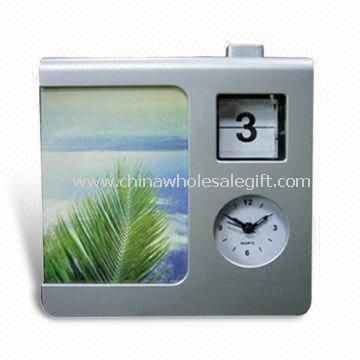 Customized Dial Desk Clock with Calendar and Photo Frame Made of Plastic