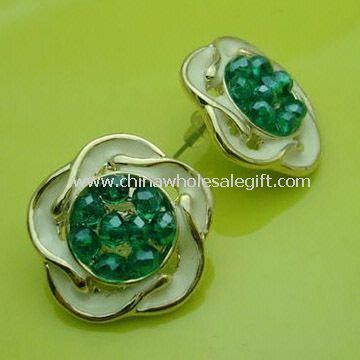 Fashionable Stud Earrings Made of Zinc-alloy with Enamel and Crystal Decoration