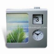 Customized Dial Desk Clock with Calendar and Photo Frame Made of Plastic images
