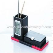 leather pen holder with clock and memo box images