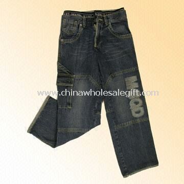 Boys Dark-Blue Denim Jeans with Whiskers Effect on the Upper Front Area Made of Cotton