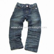 Jeans blue Denim unisexe détendue avec fermeture à glissière dos poches et revers de 3 pouces images