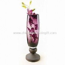Bubbled Purple Glass Vase Centerpiece with Metal Base Suitable for Indoor Decoration images