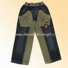 Front Pockets and Inseam Childrens Denim Jeans with Corduroy in Waist images