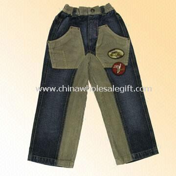 Front Pockets and Inseam Childrens Denim Jeans with Corduroy in Waist