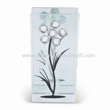 Glass Vase with Black Printing and Crystal Decoration
