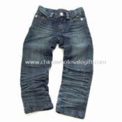 Blå avslappnad Unisex Denim Jeans med dragkedja tillbaka fickor och 3 Inches uppvik images