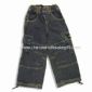 Childrens Dark Blue Denim Baggy Jeans elastico in vita Patch tasca con pattina small picture