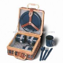 Picnic Basket Set Made of Wicker or Willow Includes Four Plates and Spoons images