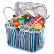 Picnic Cooling Basket with Aluminum Handles and Striped Design Polyester Outer images