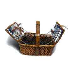 Wicker Picnic Basket Composed of Metal Spoon and Two Pepper Bottles images