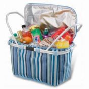 Picnic Cooling Basket with Aluminum Handles and Striped Design Polyester Outer images