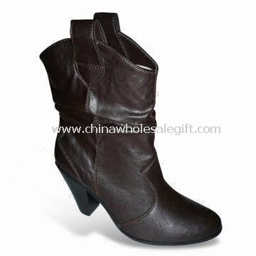 High Heel Ladies Boots with Wrinkles and PU Upper