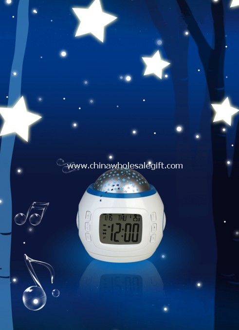 Alarm calendar clock with moving star projection light