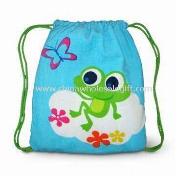 Beach Towel Bag with Cute Frog Design Made of 100% Cotton Velour