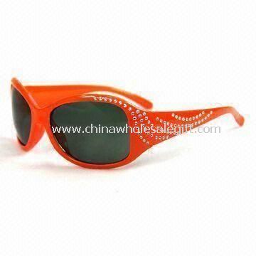 Childrens Sunglass Red Frames with Temples and PC Lens Decorated with Crystal Diamonds