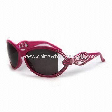 Sunglass Red Frame with Temples Crystal Diamond and PC Lens