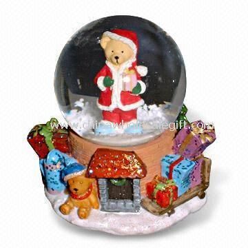 Polyresin X-mas sne Globe dekoration med Polyresin Base og glas Globe