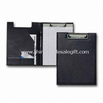 Wire Clip Folder w/ Padded Cover Made of Simulated Leather Materials, and 20 Sheets Notepad
