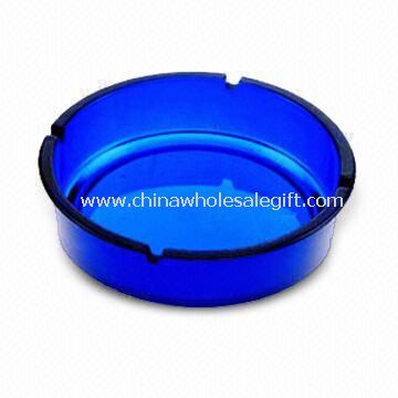 Kék kör alakú üveg hamutartó, 20,3 x 4,7 cm-es mérő