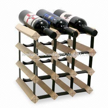 Estante del vino, especificación 3 x 10, hecha de madera y acero, plataforma exterior puede ser movido