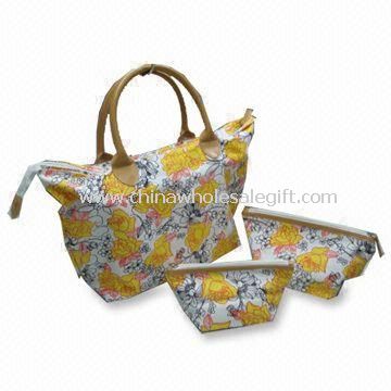 Tas kosmetik Set dengan pipa PVC menangani, Zipper penutupan dan PVC bawah