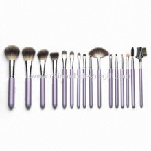 16-Piece Synthetic Hair Cosmetic Brush Set with Wooden Handle in Assorted Colors images