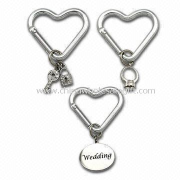 Heart-shaped Carabiner/Metal Keychain for Wedding Theme, Various Designs are Available