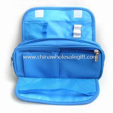 Impresso 420D saco cosmético com fecho em Velcro Flap